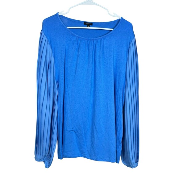 Talbots XL Women’s Blue Top Balloon Pleated Sleeve Scoop Neck Dressy Blouse - Picture 3 of 10